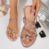 Women'S Elegant Flat Sandals with Rhinestone Accents, All-Season Slip-On Open Toe Slides, Fabric Upper & Inner, Rubber Sole, Man-Made Insole - Summer Fashion Holiday Footwear
