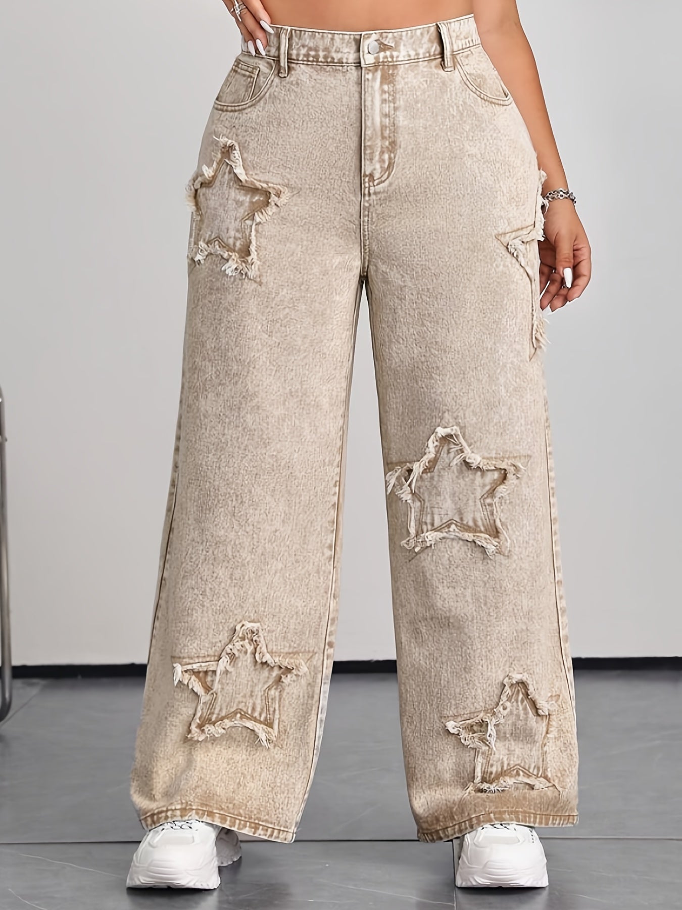 Women'S Straight Ankle Jeans, High Waisted Wide Leg Denim Pants For Women, Stretchy Ladies Pull-On Bottom Jeans, Ripped Comfort Loose Fit