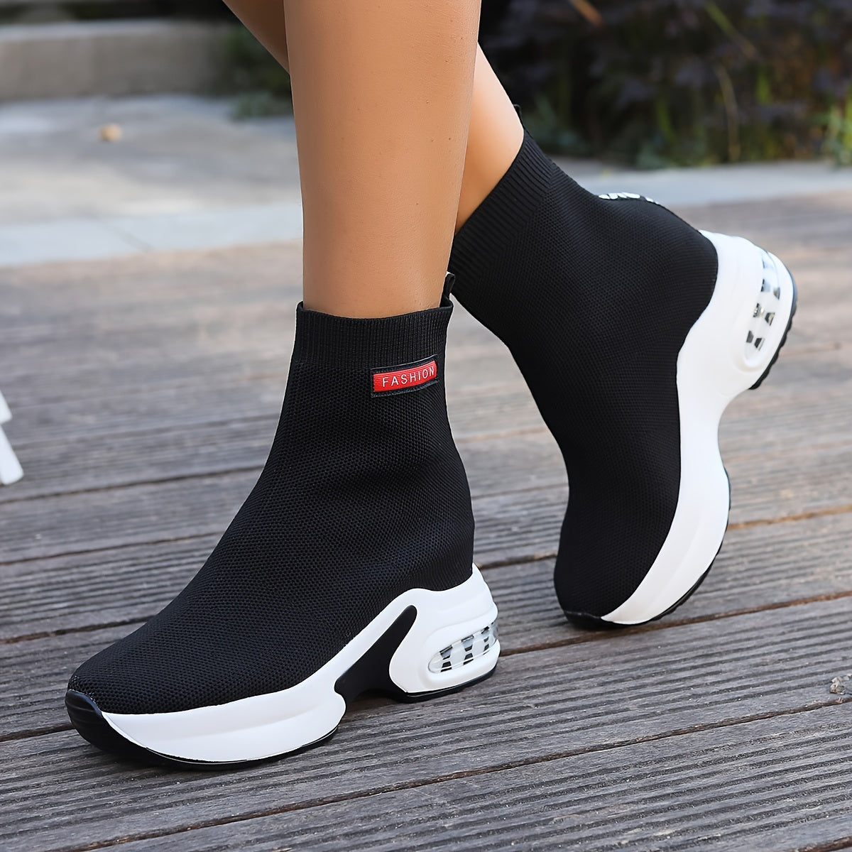Women's Fashionable Slip-On Sneakers with Invisible Height Boost - Breathable Knit, Comfortable Mid-Heel Platform Shoes for Casual Wear