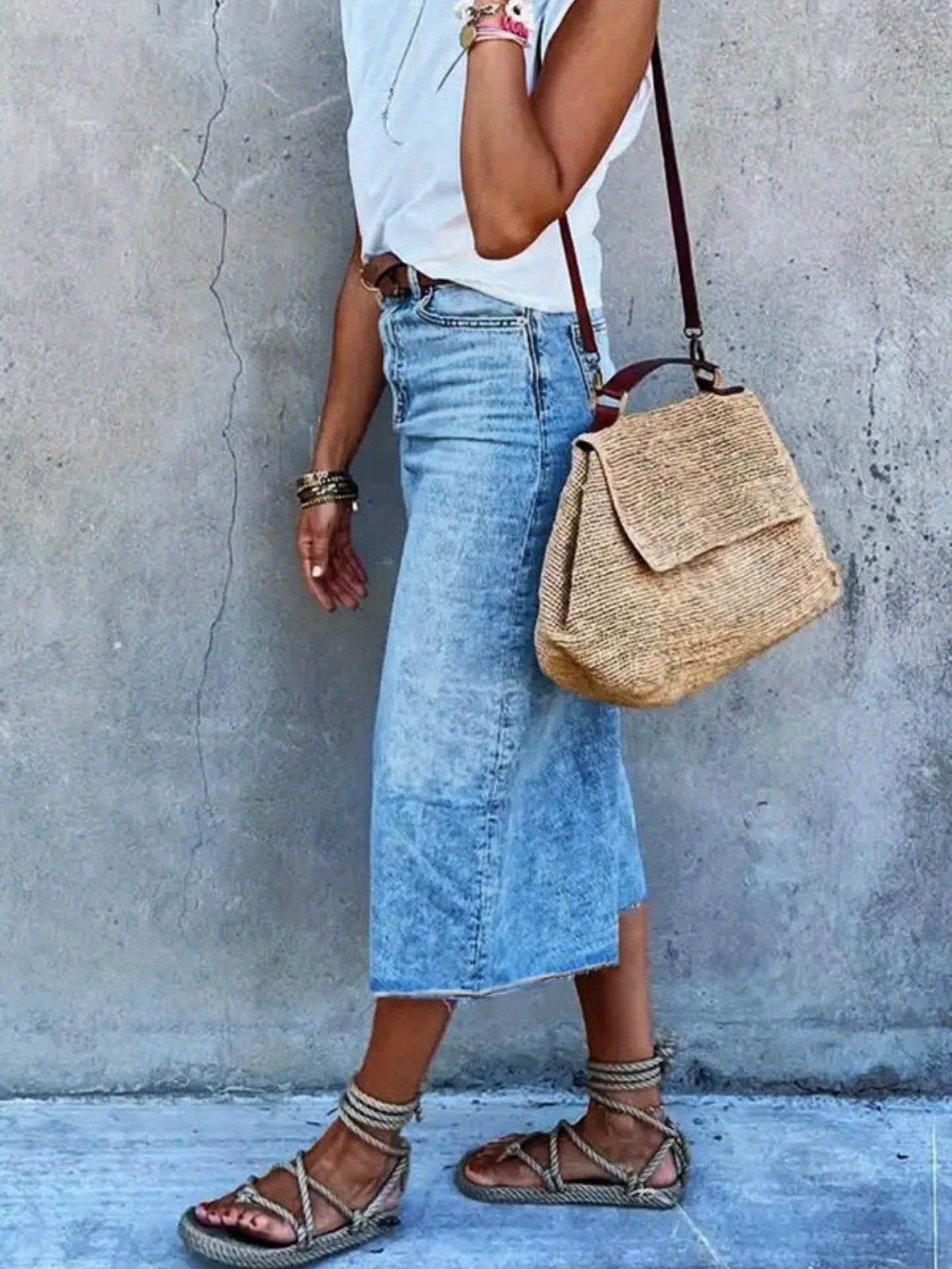 Women's High-Waisted Slim Fit Denim Maxi Skirt with Side Slit - American Classic Elegant Casual to Dressy Versatile Style, Machine Washable for Spring Summer Fall, High Waisted Skirt