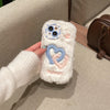 Smudged Double Buckle Love Gradient Color Mobile Phone Case, Suitable for Apple 16/15 Pro Max/15 Pro/15/15Plus/14 Pro Max/14 Pro/14Plus/14/13 Pro Max/13 Pro/13 /12 Pro Max/12 Pro/12/11Pro Max/11 Couple Plush Embroidery Mobile