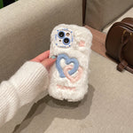 Smudged Double Buckle Love Gradient Color Mobile Phone Case, Suitable for Apple 16/15 Pro Max/15 Pro/15/15Plus/14 Pro Max/14 Pro/14Plus/14/13 Pro Max/13 Pro/13 /12 Pro Max/12 Pro/12/11Pro Max/11 Couple Plush Embroidery Mobile