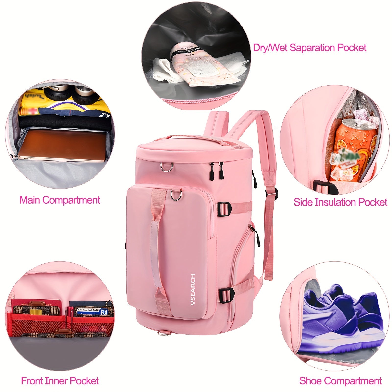 Hiking Travel Bag, Gym Bag, Sports Duffle Backpack with Shoes Compartment, Overnight Travel Weekender Bag Carry On Backpack with Side Zippered Dry Wet Separated Bag