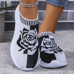 2024 Women's Breathable Slip-On Sneakers with Neon Roses - Soft EVA Sole, Gradient Color Transition, All-Season Casual Sneakers for Walking & Light Workouts, Modern Sporty Look | Comfortable Fit