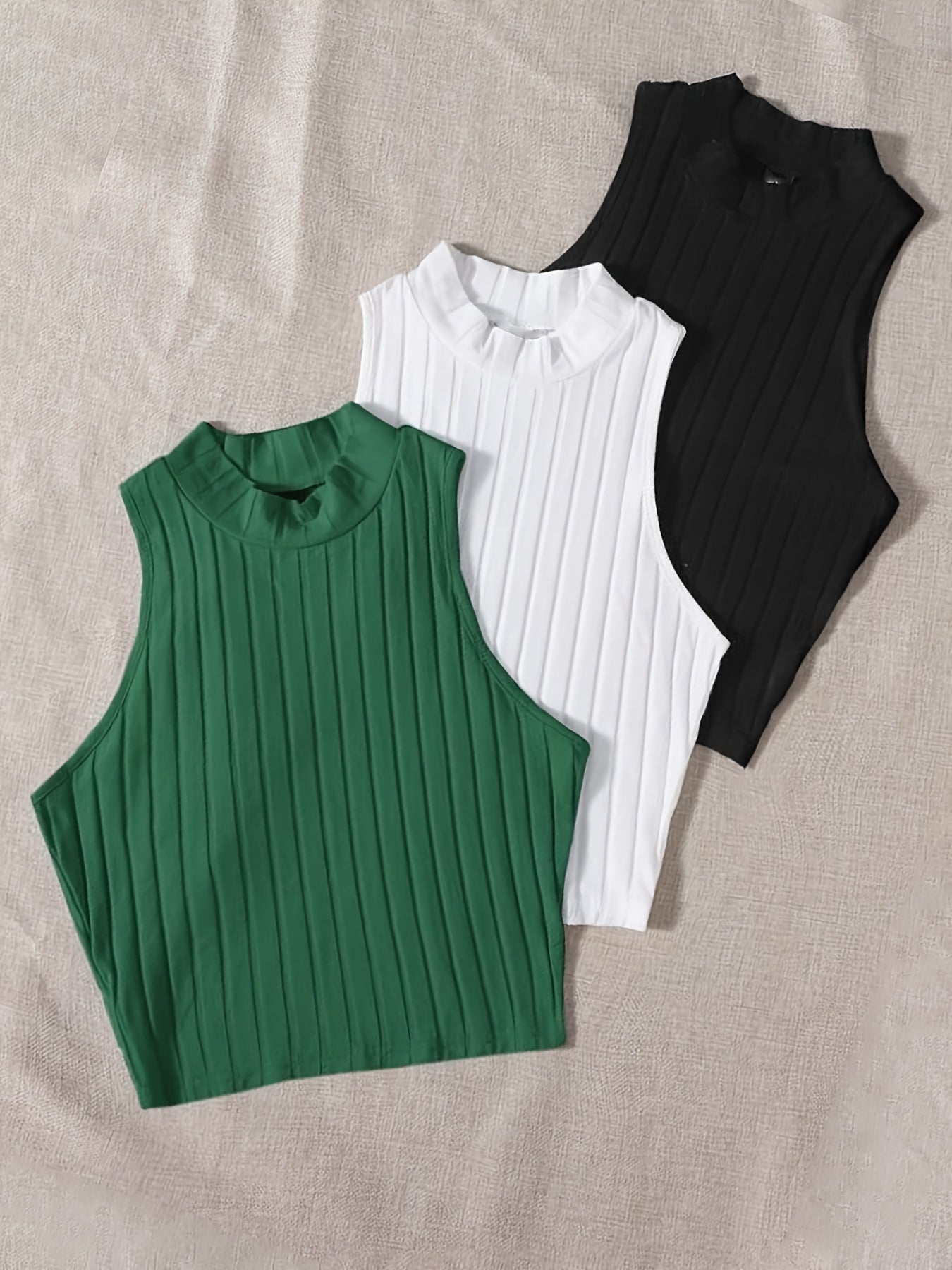 Women's 4-Piece Solid Color Sleeveless Crop Tank Top Set – Crew Neck Knit Tops for Spring & Summer Layering