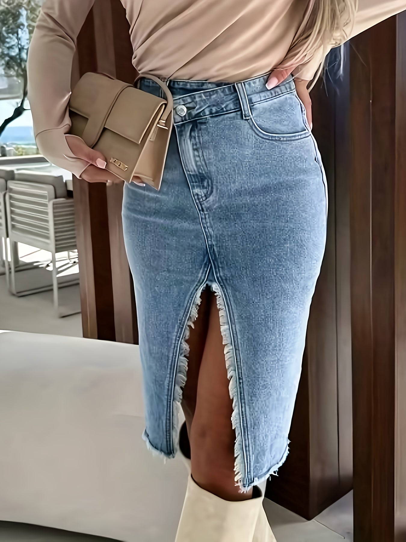 Trendy Sexy Stretch Democratic Slit Denim Skirt Fashion Casual New Casual Everyday Versatile