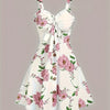 Floral Print Knotted Front Flared Dress, Elegant Sleeveless V Neck Cami Dress For Spring & Summer, Women's Clothing