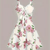 Floral Print Knotted Front Flared Dress, Elegant Sleeveless V Neck Cami Dress For Spring & Summer, Women's Clothing