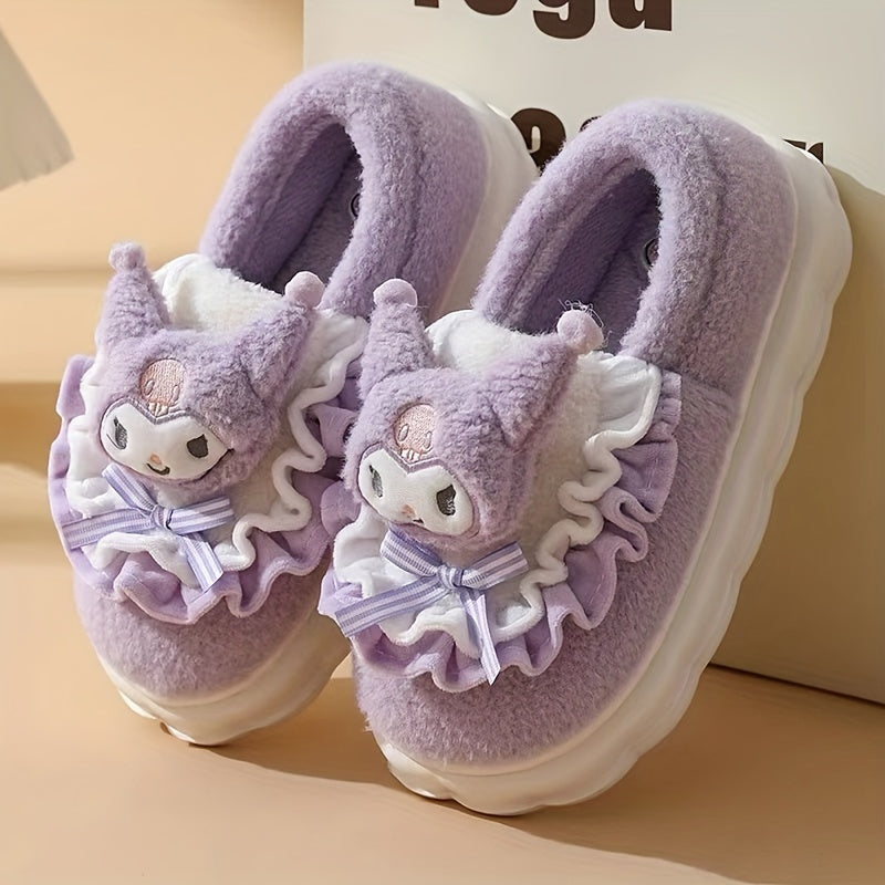 Sanrio Winter Slippers For Women Hello Kitty Cute Cartoon My Melody Cinnamoroll Kuromi Honey Style CozyFabric Slipon House Shoes Outdoor Slippers