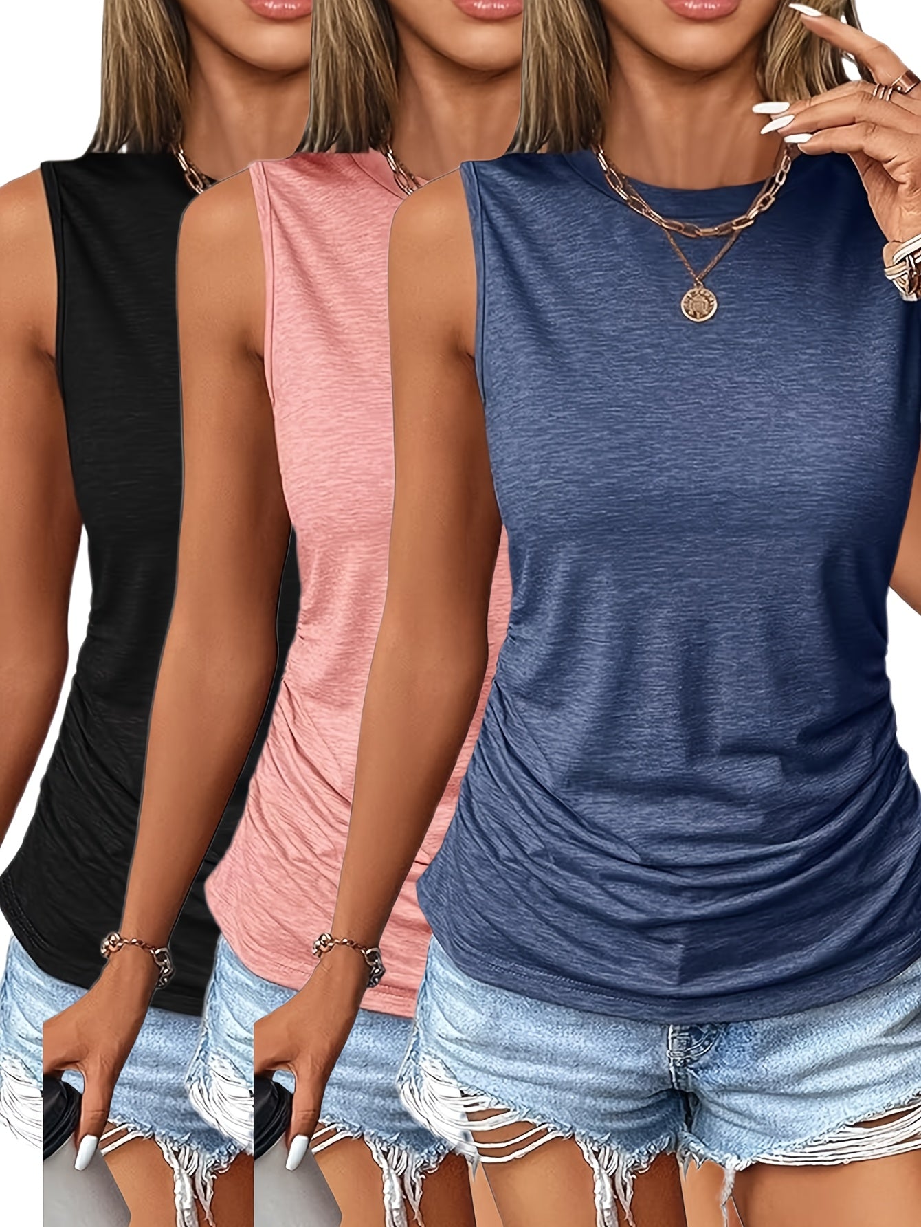 European & American Fashion 3-Piece Set – Printed Round Neck Vest, Matching Pants & Outer Layer, Casual Knit Outfit for All Seasons