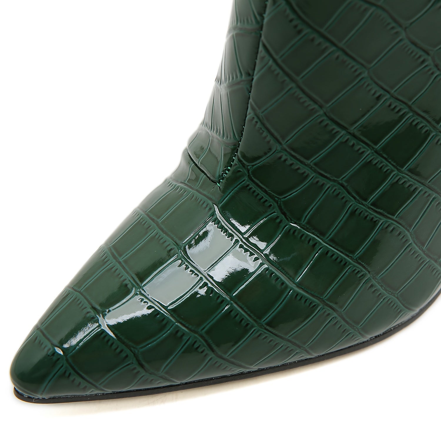 Women'S Fashion Ankle Boots, Green Crocodile Pattern, Stiletto Heel, Belt Buckle Detail, Pointed Toe, Synthetic, Non-Washable, All-Season, Rubber Sole, Fabric Insole
