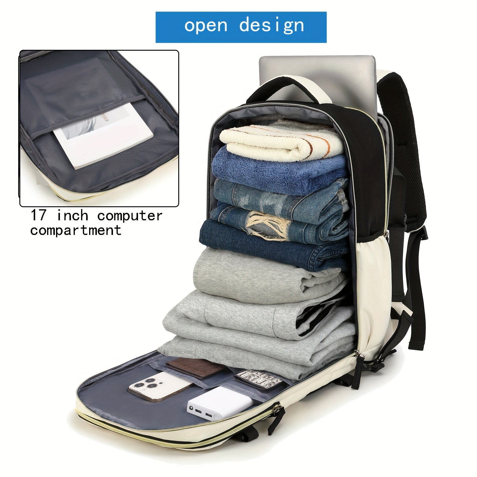 Airlines Approved Women'S Travel Backpack with Shoe Compartment, Casual Laptop Bag, Adjustable Strap, Zipper Closure, Polyester Lining, Solid Color, USB Powered - Multi-Color Options