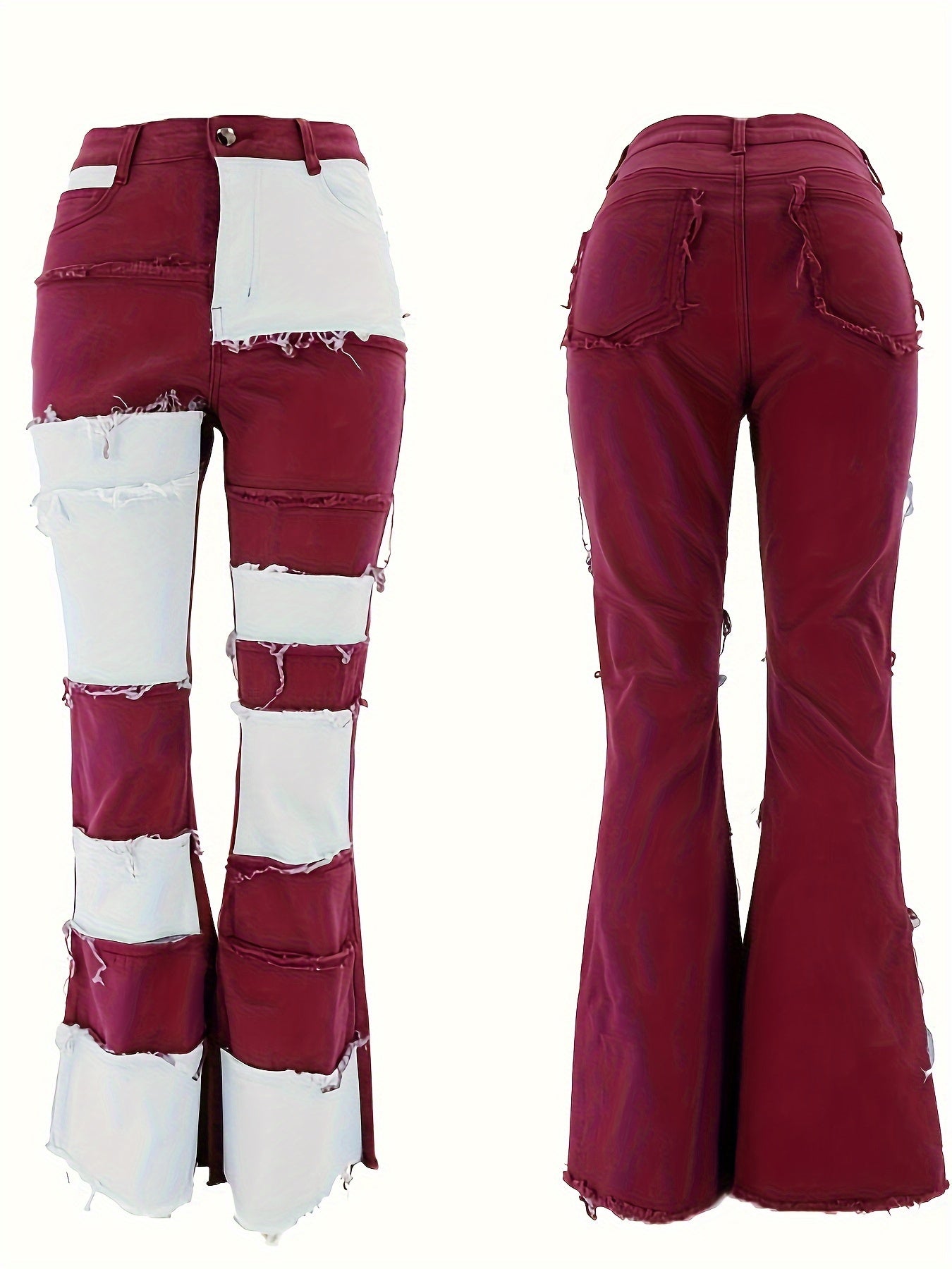 European And American New Fashion Contrasting Patchwork High-waisted Tight Hip Flared Women'S Denim Trousers