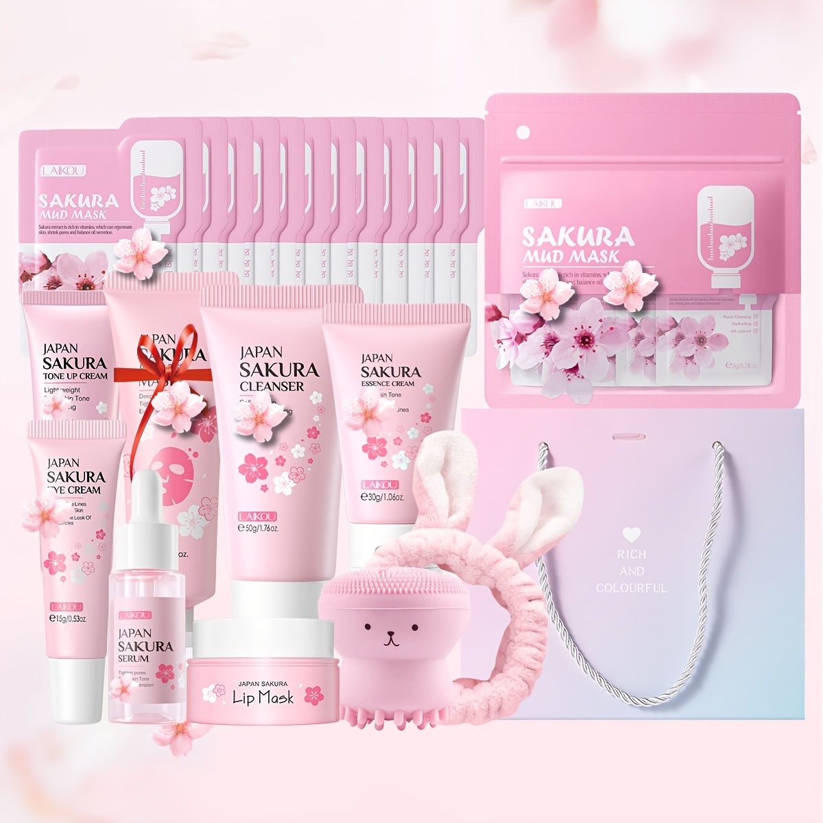 10pcs Sakura Skin Care Kit For All Skin Types - Day & Night Care - Gentle Cleansing, Moisturizing Cream Suitable For Travelling - Holiday Gift For Mother'S Day Valentine'S Day Thanksgiving