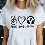Women'S Casual "Peace Love TikTok" Graphic Tee - Soft, Breathable, Short Sleeve, Round Neck, Y2K Style, Easy Care & Quick Dry - Ideal for Spring & Summer, Everyday Fashion Top, Casual Wear Tee | Playful Print Top | Comfortabl