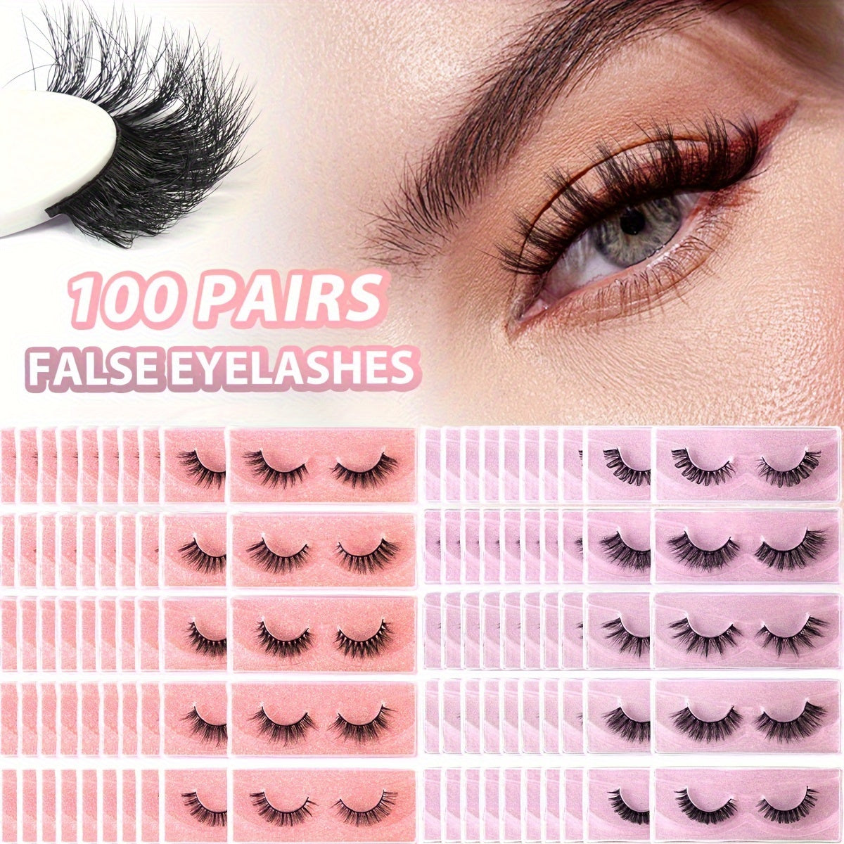 100 Pairs of 3D Mink False Eyelashes Set - Natural, Lengthy, Fluffy, Curled, Dense Multi-Style Mixed Lengths for Daily Travel, Portable Cat Eye Eyelash Extension
