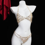 1 Set Sexy Glitter Style Alloy Rhinestone Bra and Panty Body Chain, Colorful Water Sparkle Mesh Design, Ideal for Stage Performances, Fashion Shows, Carnival Parties, Beach Holidays - All Seasons, Party Accessory|Glamorous St