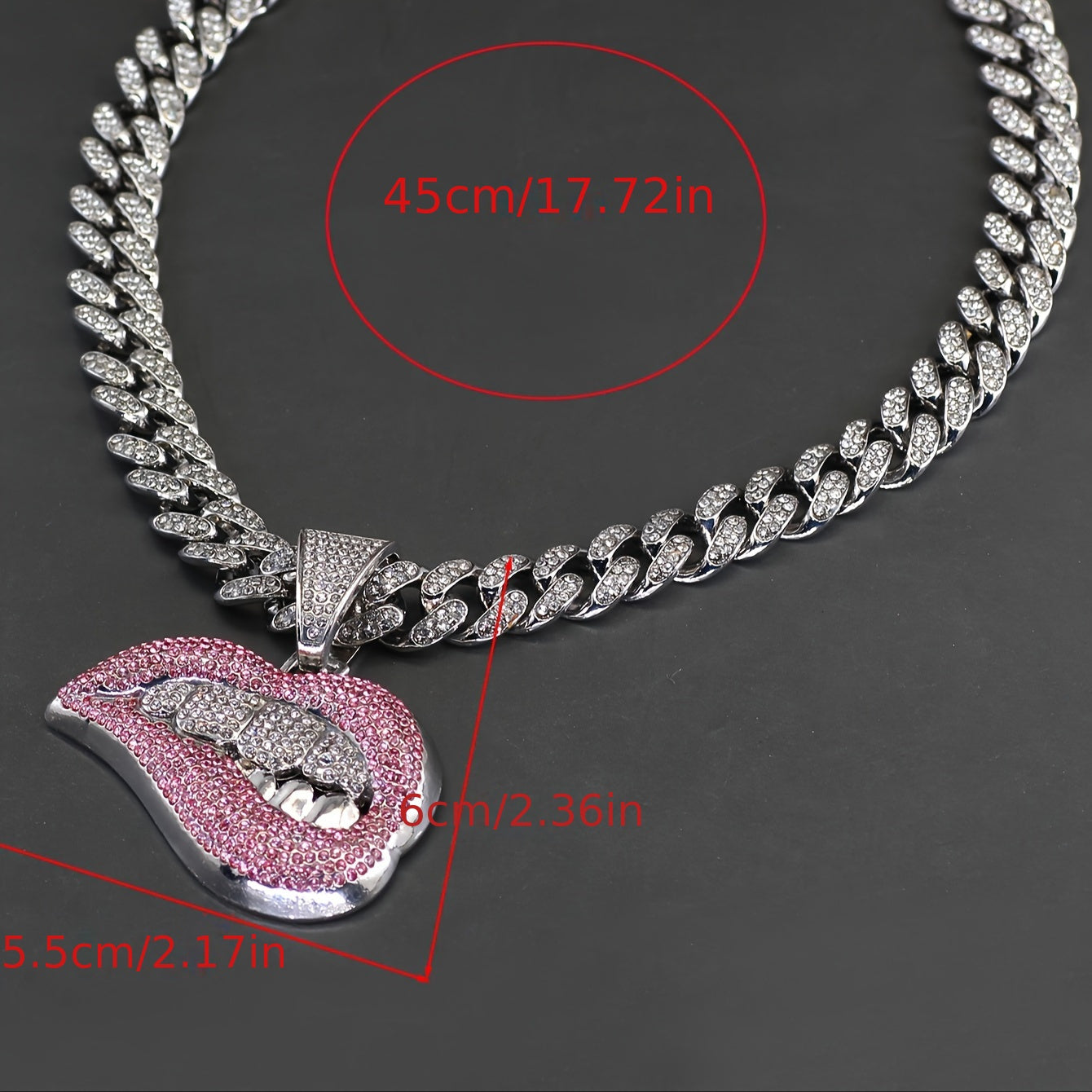 Shiny Lips Pendant Necklace - Unisex Hip-Hop Ice Cuban Link Miami Necklace, 1 Piece