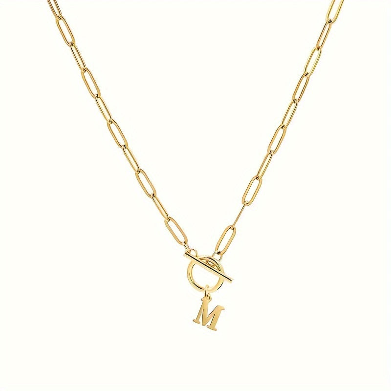 1pc of 26 Letter Necklaces with Rectangular Paperclips, Capital Initial Letters, Stainless Steel Letters, Elegant Women's Chain Necklace, a Gift for Her