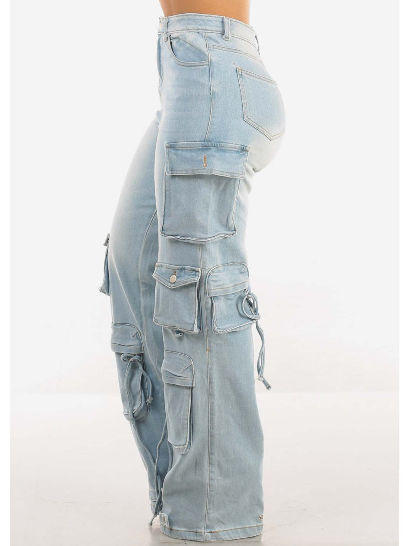 Ultra High Waist Stretch Utility Wide Leg Jeans Light Wash