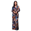 S-XXL V-neck Long-sleeve Graphic-Print Lace-up Jumpsuits